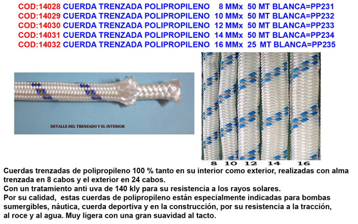 Cuerda Trenzada de Rafia Polipropileno 8mm x 50m Blanca con Tratamiento Anti UV Cuerda Trenzada de Rafia Polipropileno 8mm x 50m Blanca con Tratamiento Anti UV