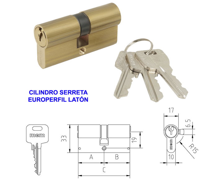 MCM Cilindro de serreta europerfil 30x30 con acabado latón