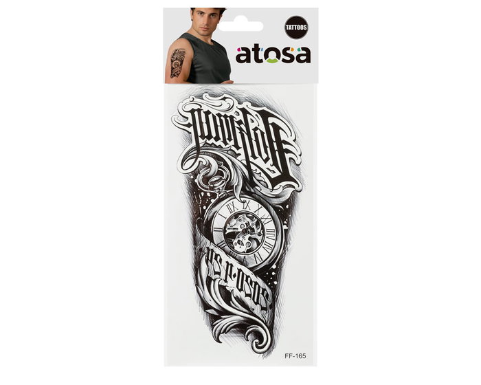 Tatuaje temporal brazo estilo tribal maorí en negro