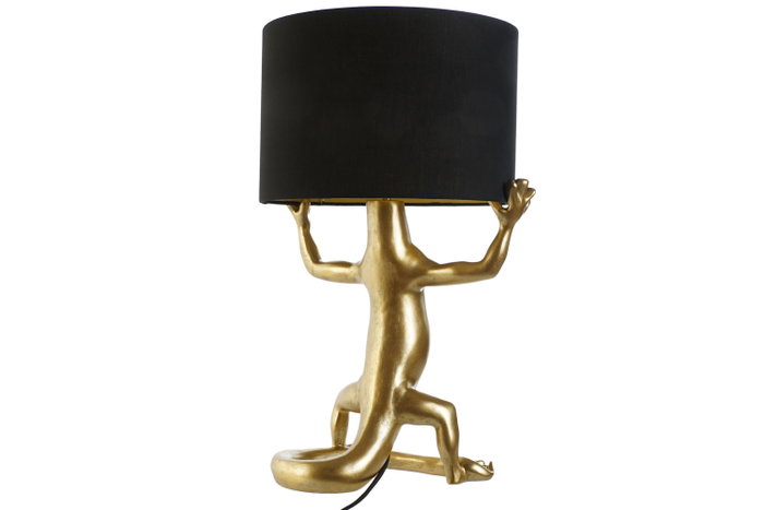 DKD Home Decor Lámpara de Sobremesa Lagarto Dorado y Negro