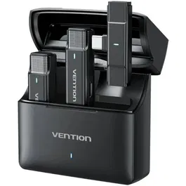Vention NCAB0 Micrófono Inalámbrico con Clip, USB Tipo-C, Receptor Incluido, Paquete de 2 Unidades, Negro