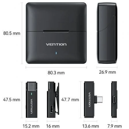Vention NCAB0 Micrófono inalámbrico con clip USB tipo C - 2 unidades con receptor