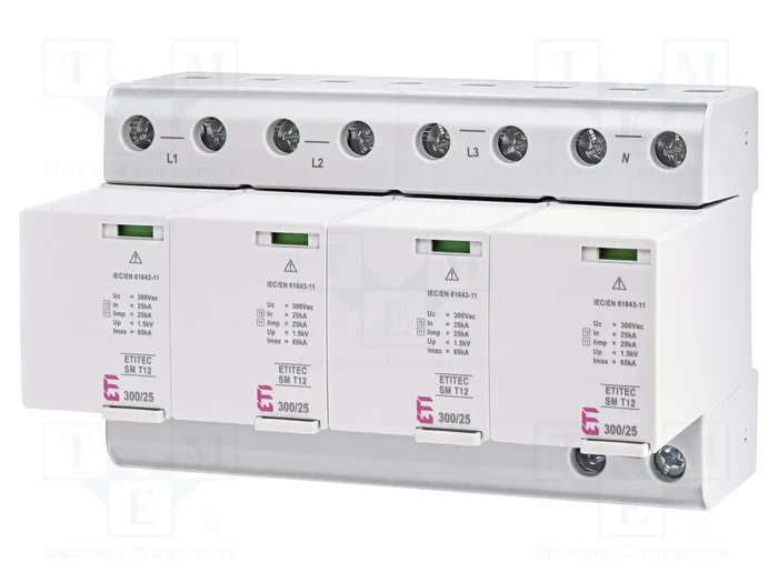 ETI POLAM ETITEC SM T12 300/25 4+0 Limitador de Sobretensiones Tipo 1+2 ETI POLAM ETITEC SM T12 300/25 4+0 Limitador de Sobretensiones Tipo 1+2