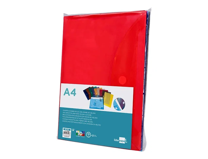 Liderpapel Carpeta Dossier A4 Cierre Velcro Colores Surtidos Pack 10+2 Gratis