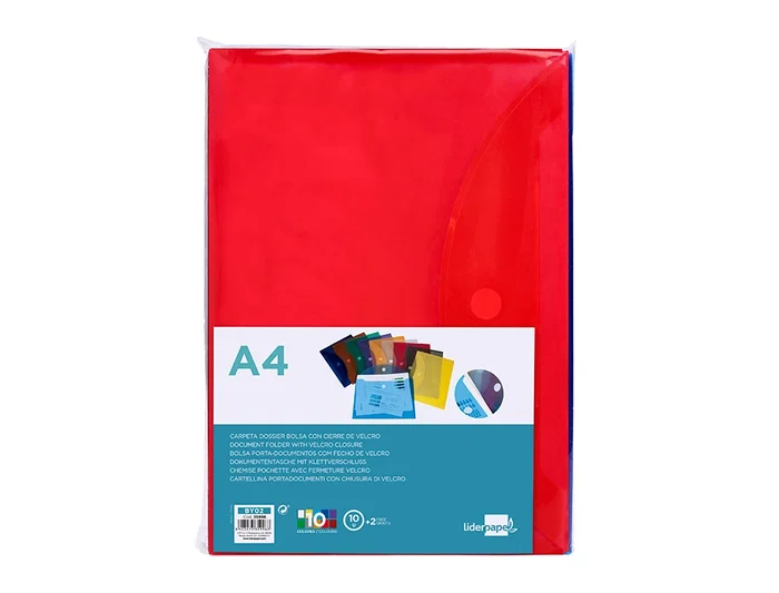 Liderpapel Carpeta Dossier A4 Cierre Velcro Colores Surtidos Pack 10+2 Gratis