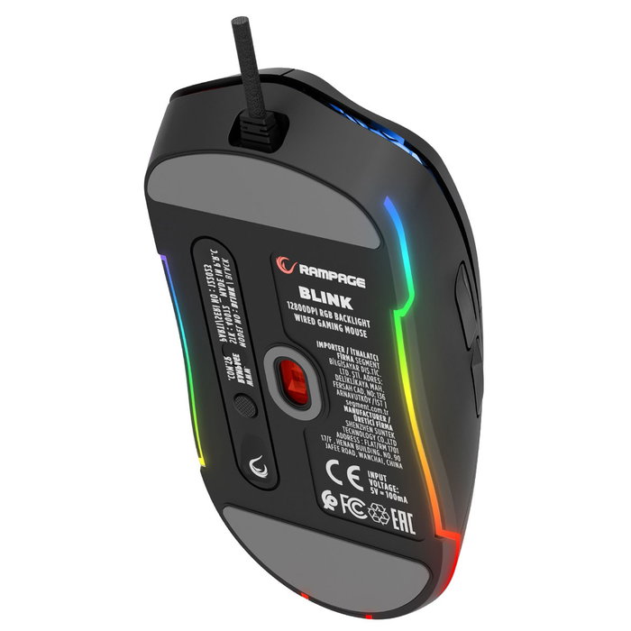 Rampage BLINK Ratón Gaming con Cable USB, 12800 DPI, RGB, Sensor Óptico, Negro