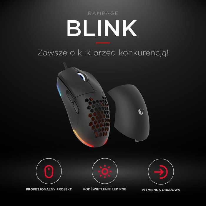 Rampage BLINK Ratón Gaming con Cable USB, 12800 DPI, RGB, Sensor Óptico, Negro