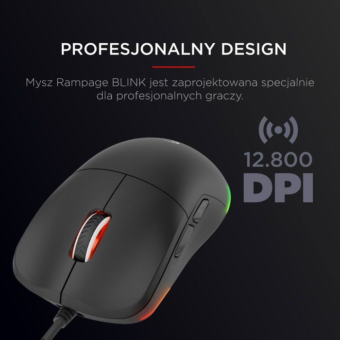 Rampage BLINK Ratón Gaming con Cable USB, 12800 DPI, RGB, Sensor Óptico, Negro