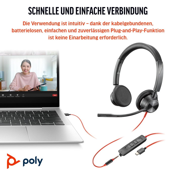 HP Poly Blackwire 3325 USB-C + Jack 3,5 mm + Adaptador USB-C/A Negro HP Poly Blackwire 3325 USB-C + Jack 3,5 mm + Adaptador USB-C/A Negro