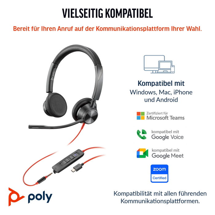 HP Poly Blackwire 3325 USB-C + Jack 3,5 mm + Adaptador USB-C/A Negro HP Poly Blackwire 3325 USB-C + Jack 3,5 mm + Adaptador USB-C/A Negro