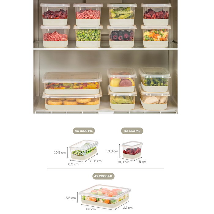 Hermia 4A4B4C Set Organizador de Frigorífico Gris con 12 Piezas Duraderas de Plástico Libre de BPA para Cocina