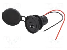 PRO CAR Alimentador USB con USB-A y USB-C, Negro