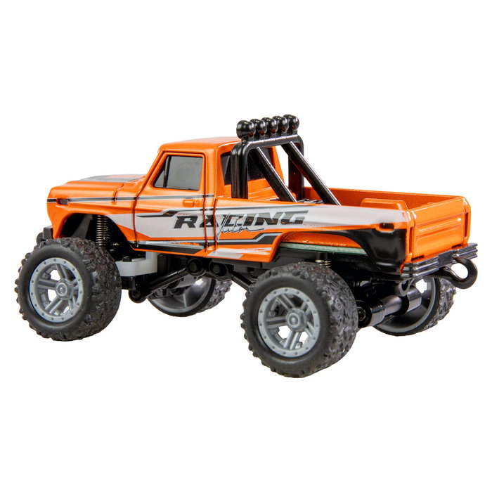 AMEWI RC Monstertruck Die-Cast 1:64 22705 RTR Naranja, con Motor Eléctrico y Luces, Radio Control 2.4 GHz para Niños de 6+ Años