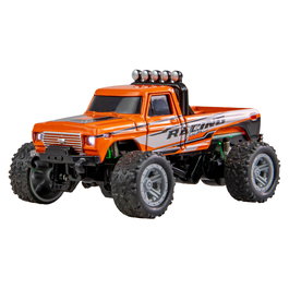 AMEWI RC Monstertruck Die-Cast 1:64 22705 RTR Naranja, con Motor Eléctrico y Luces, Radio Control 2.4 GHz para Niños de 6+ Años