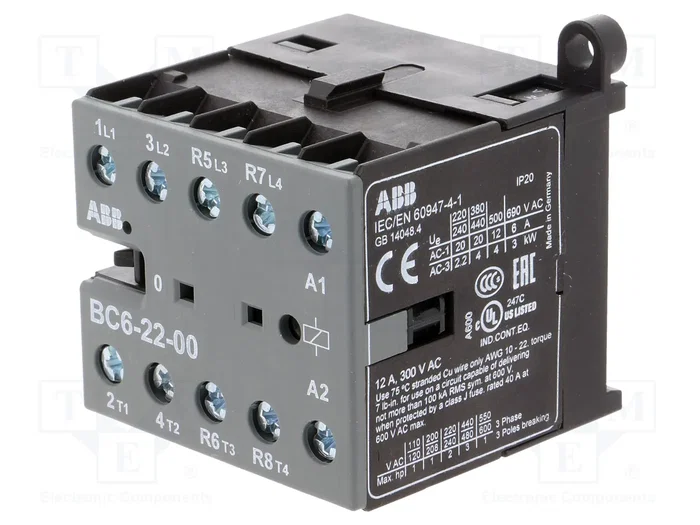 ABB BC6 Contactor 4-polar 24VDC 6A NC x2 + NA x2 ABB BC6 Contactor 4-polar 24VDC 6A NC x2 + NA x2