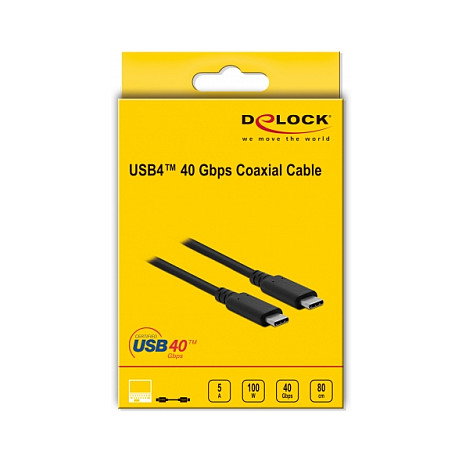 DeLOCK Cable USB4™ 40 Gbps coaxial 0,8 m USB-C a USB-C Negro