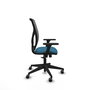 Silla de oficina Motilla con mecanismo Sincro tapizada con Tela color Verde petróleo y malla color Gris. Equipada con lumbar 1D, Brazos 3D y Ruedas 65 mm parqué