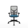 Silla de oficina Motilla con mecanismo Sincro tapizada con Tela color Verde petróleo y malla color Gris. Equipada con lumbar 1D, Brazos 3D y Ruedas 65 mm parqué