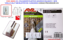 Colgador de plástico adhesivo blanco 25x17mm