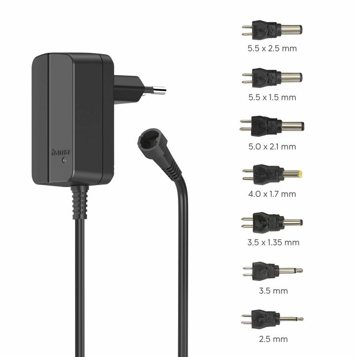 Hama Fuente de Alimentación Universal Conmutable Ajustable 600mA 7.2W Max 12V con 7 Adaptadores