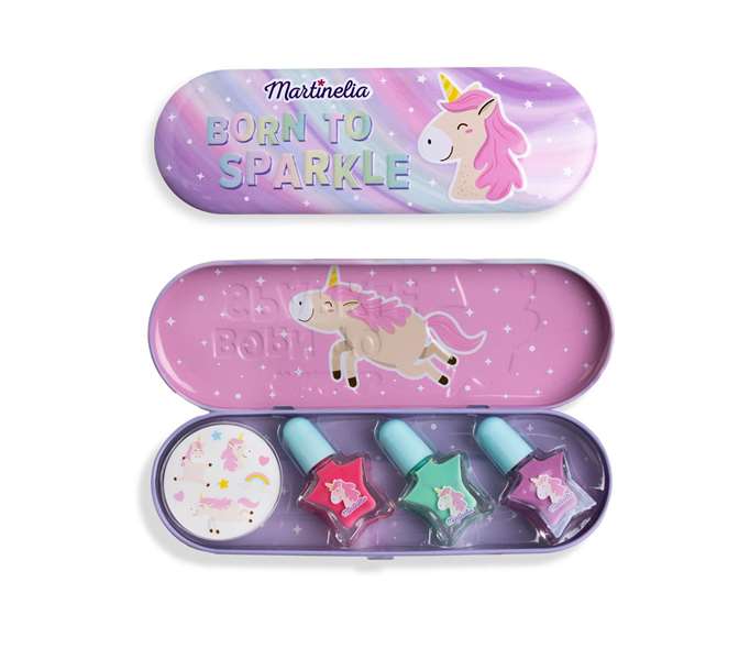 Martinelia Lote de Pintauñas Unicornio y Pegatinas con Estuche Metálico