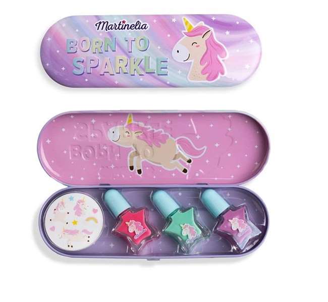 Martinelia Lote de Pintauñas Unicornio y Pegatinas con Estuche Metálico