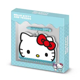 Hello Kitty Pack Diario Kawaii con Candado + Bolígrafo 6 Colores Face Blanco