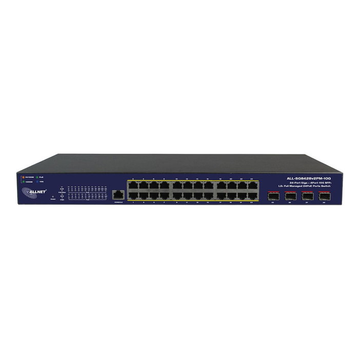 ALLNET ALL-SG8428v2FPM-10G Switch Gestionado L2 PoE+ 24 Puertos Gigabit Ethernet 4 Ranuras SFP+ Montaje en Rack