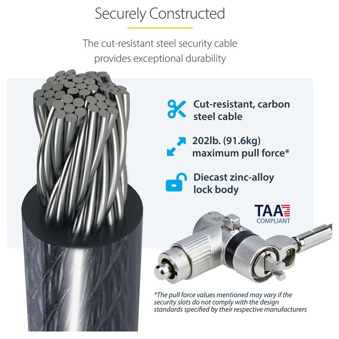 StarTech Candado de Seguridad con Cable para Portátil 25-Pack - Compatible con Kensington/Nano/Noble Wedge - Cerradura Combinación - Cable 2 m - Negro/Plata