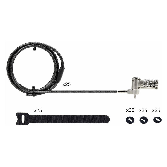 StarTech Candado de Seguridad con Cable para Portátil 25-Pack - Compatible con Kensington/Nano/Noble Wedge - Cerradura Combinación - Cable 2 m - Negro/Plata