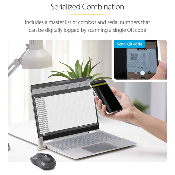 StarTech Candado de Seguridad con Cable para Portátil 25-Pack - Compatible con Kensington/Nano/Noble Wedge - Cerradura Combinación - Cable 2 m - Negro/Plata