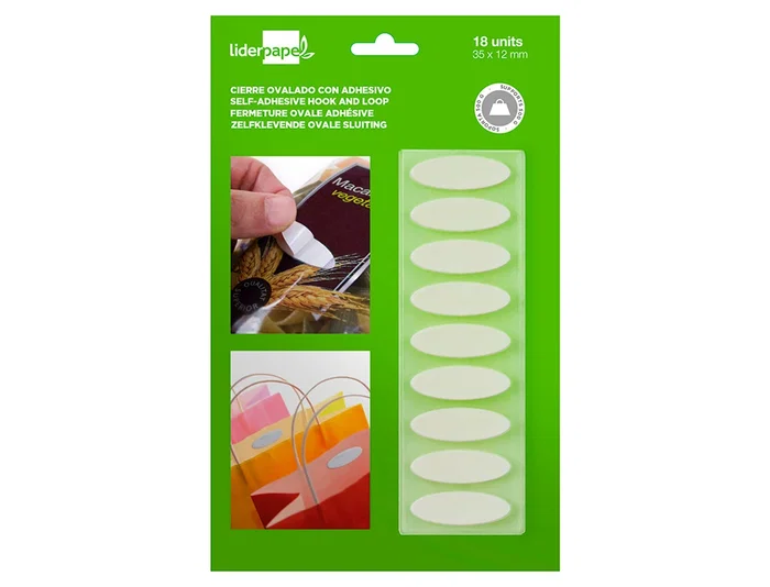 Liderpapel Velcro Autoadhesivo Ovalado Blanco 35x12 mm Blister 18 Unidades Manualidades