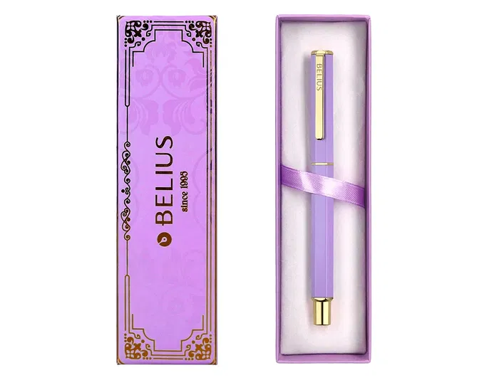 Belius Macaron Bliss Boligrafo Morado y Dorado Tinta Azul Caja de Diseño Hexagonal Punta 0.8mm