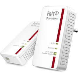 AVM Powerline 1240E Kit WLAN, Adaptador PLC WiFi de 1200 Mbps, Estándar HomePlug AV2, 1 Puerto Gigabit, Blanco - Set de 2 Unidades