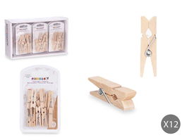 Pincello Set 12 Pinzas Madera Natural 7.7 x 12.4 x 2 cm Color Madera (Set de 24)