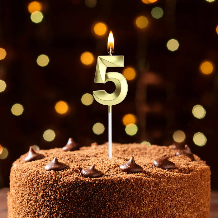 Party Time Vela Aniversario Cifra 5 Oro 3,5x0,7 cm; h.13 cm