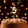 Party Time Vela Aniversario Cifra 5 Oro 3,5x0,7 cm; h.13 cm