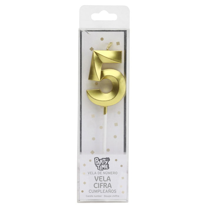 Party Time Vela Aniversario Cifra 5 Oro 3,5x0,7 cm; h.13 cm