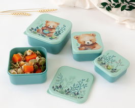 KioKids Set Porta-Alimentos 4 Unidades Oso Verde Salvia Colección Honey +0 Meses