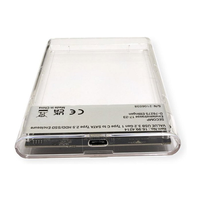 VALUE Carcasa para disco duro/SSD 2.5 pulgadas SATA a USB 3.2 Gen 1 Tipo C Transparente