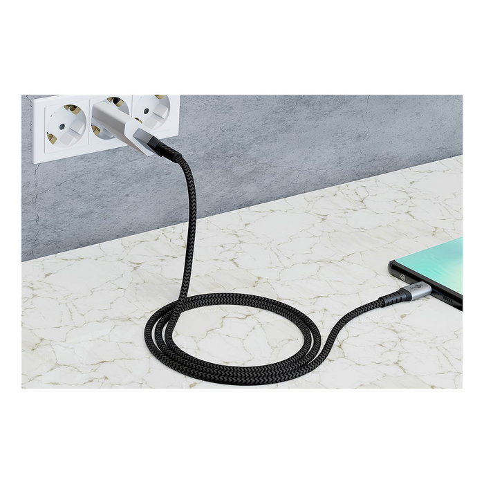 Goobay 49303 Cable USB-C a USB-C 2m, USB 2.0 480 Mbps, Carga 3A, Conectores de Metal Gris/Plata