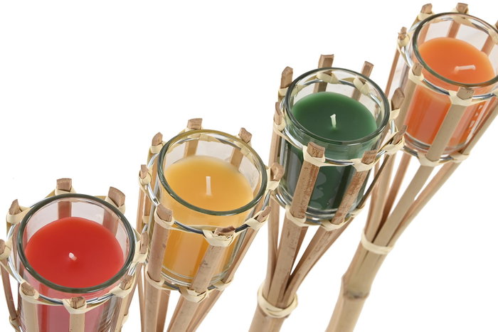 DKD Home Decor Antorcha de Bambú Surtido de 4 Colores Pack de 24 unidades