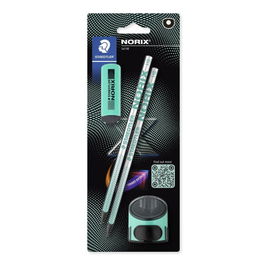 Staedtler Lápices de Grafito Norix HB Blister con 2 Unidades, Afilalápices y Goma Turquesa 181 SBK2-3