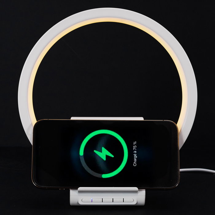 Be Mix Altavoz inalámbrico con lámpara LED multicolor y base de carga inalámbrica 15W - Bluetooth, USB-C, jack 3.5mm, lector microSD, autonomía 3h