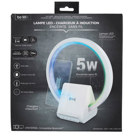 Be Mix Altavoz inalámbrico con lámpara LED multicolor y base de carga inalámbrica 15W - Bluetooth, USB-C, jack 3.5mm, lector microSD, autonomía 3h