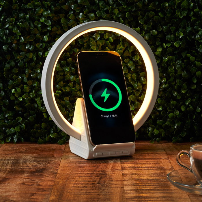 Be Mix Altavoz inalámbrico con lámpara LED multicolor y base de carga inalámbrica 15W - Bluetooth, USB-C, jack 3.5mm, lector microSD, autonomía 3h