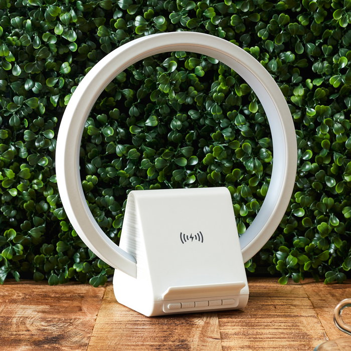 Be Mix Altavoz inalámbrico con lámpara LED multicolor y base de carga inalámbrica 15W - Bluetooth, USB-C, jack 3.5mm, lector microSD, autonomía 3h