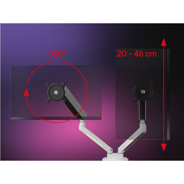 ONE FOR ALL Brazo de Monitor Dual Gaming DM8220 Blanco con RGB ONE FOR ALL Brazo de Monitor Dual Gaming DM8220 Blanco con RGB