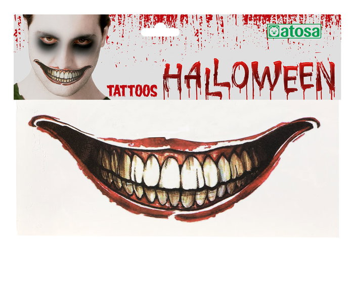Tatuaje Facial Sonrisa Diabólica Con Dientes Podridos para Disfraces de Terror y Halloween