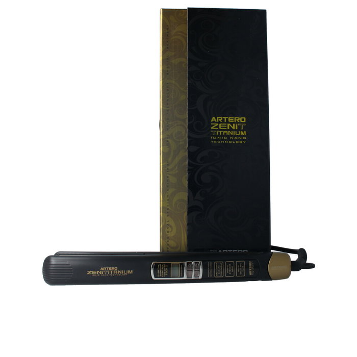 Artero ZENIT ION NANO TITANIUM Plancha de Pelo Profesional con Placas de Titanio, Temperatura Digital Regulable 80-230ºC, Cable Giratorio 360º, Incluye Neceser
